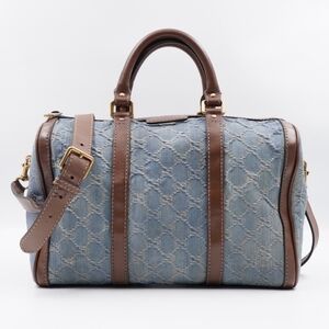 CA39 💚 Gucci Denim GG Monogragm Vintage Web Boston Bag